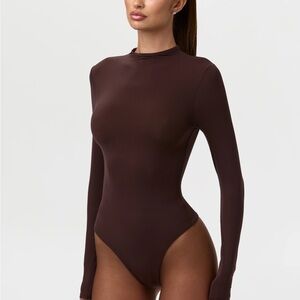 NAKED MOCK NECK BODYSUIT Dark Chocolate Small